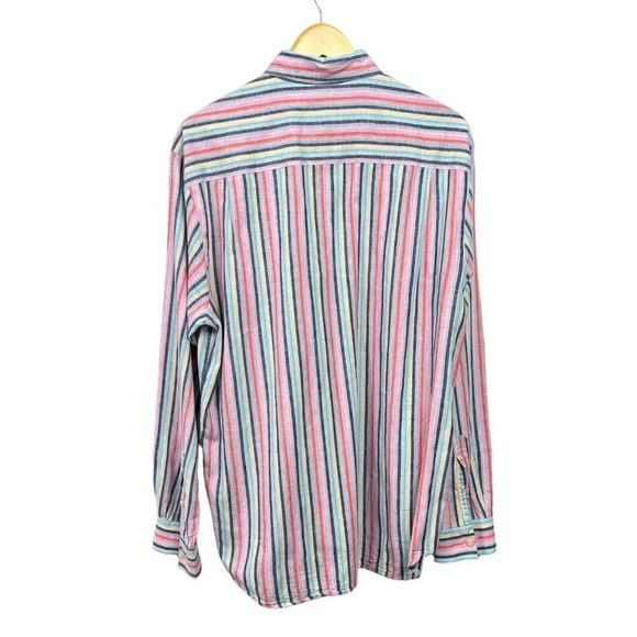 Alan Flusser Shirt Men's Size L Striped Linen Blend Button Down Rainbow - Picture 2 of 4